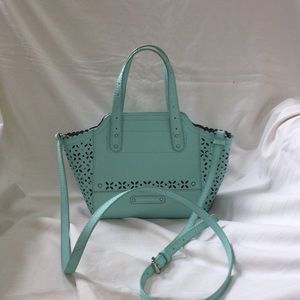 B Makowsky Saffiano leather perforated crossbody